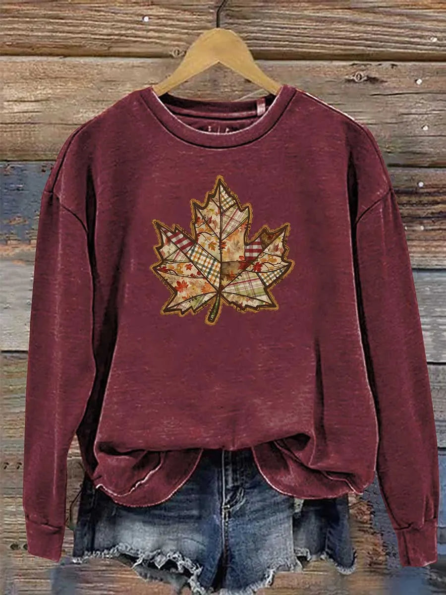 Fall Pattern Print Long Sleeve Round Neck Sweatshirt