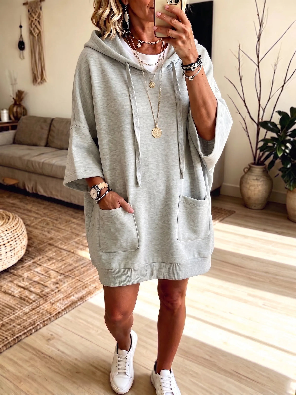 Women's Casual Hooded Dress with Pockets