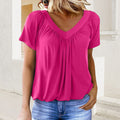 Women's Casual Pleated V-Neck Short-Sleeve Top