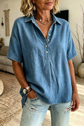 Women'S Short-Sleeved Henley Collar Shirt