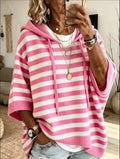 Women's Loose-Fit Stripe Knitted Hoodie With Drawstring