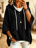 Women's Loose-Fit Waffle-Knit Pocket Hoodie With Drawstring
