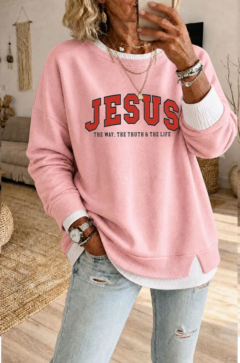Women's Jesus Pattern Fake Two Piece Layered Sweatshirt