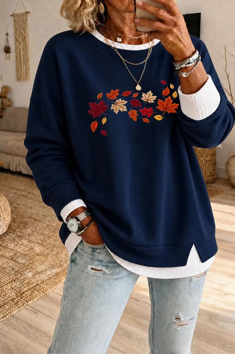 Women's Fall Fake Two Piece Layered Sweatshirt