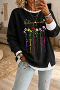Women's God Says Pattern Fake Two Piece Layered Sweatshirt