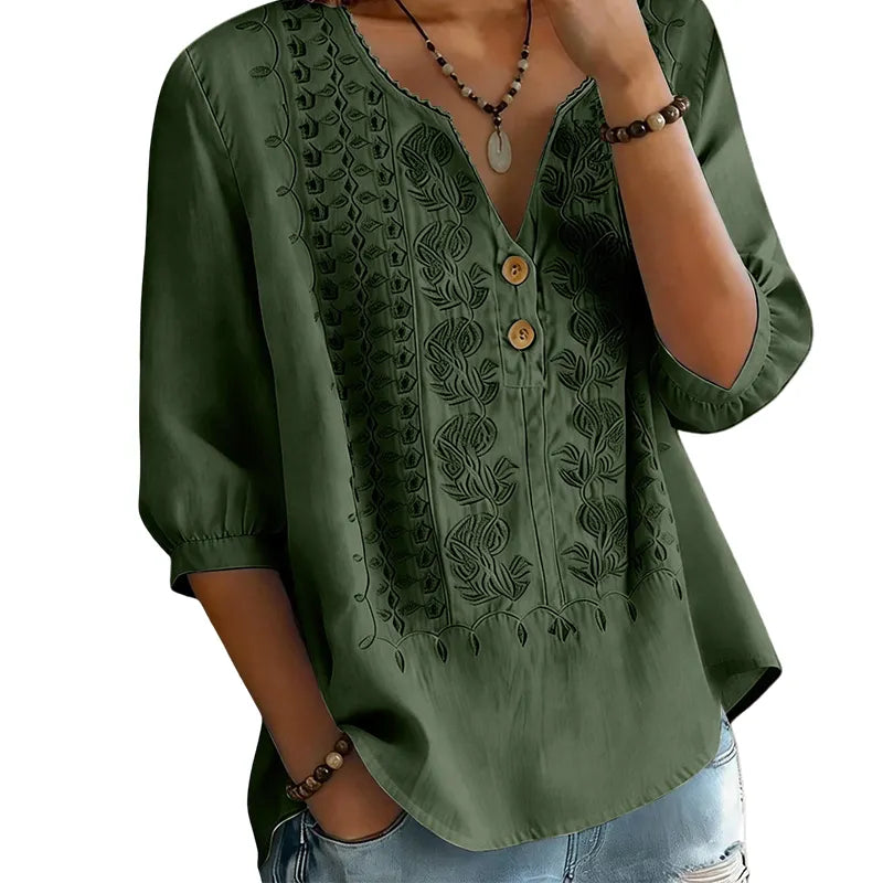 Women's Artistic Print Short Sleeve V-Neck Tee, Breathable Relaxed Fit