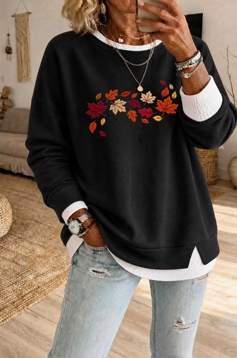 Women's Fall Fake Two Piece Layered Sweatshirt