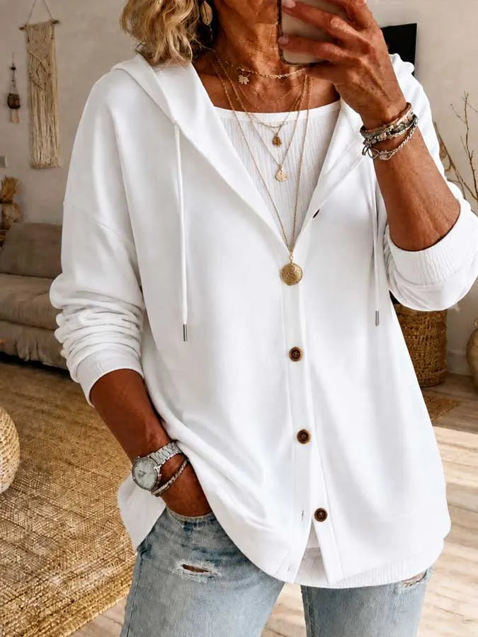 Women'S Solid-Color Cardigan With Hood