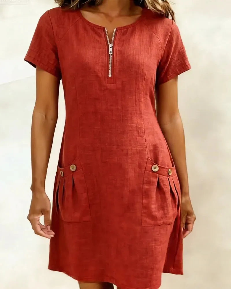 Cotton Linen Zipper Dress