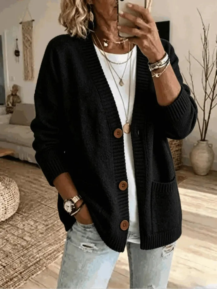 Women'S V-Neck Long-Sleeve Cardigan Sweater With Pockets