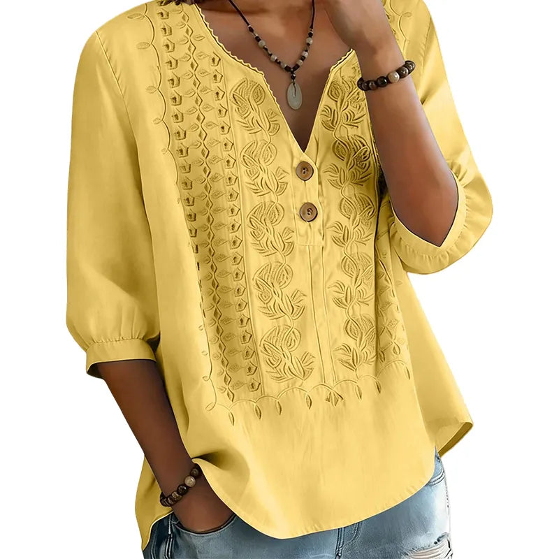 Women's Artistic Print Short Sleeve V-Neck Tee, Breathable Relaxed Fit