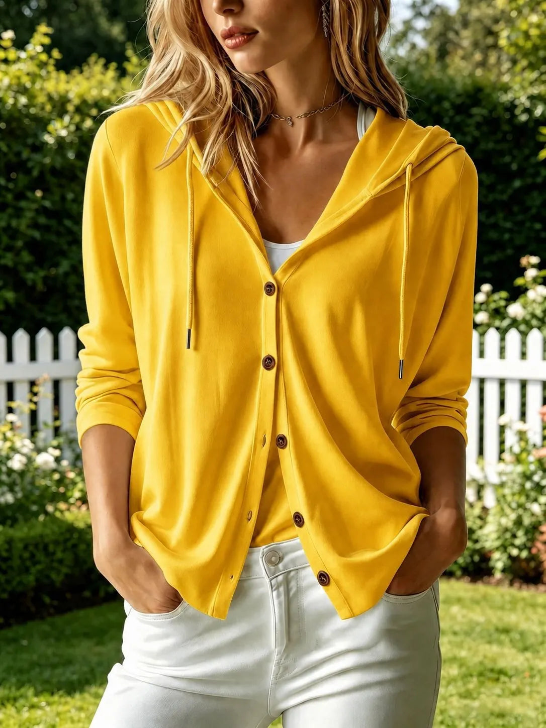 Women'S Solid-Color Cardigan With Hood