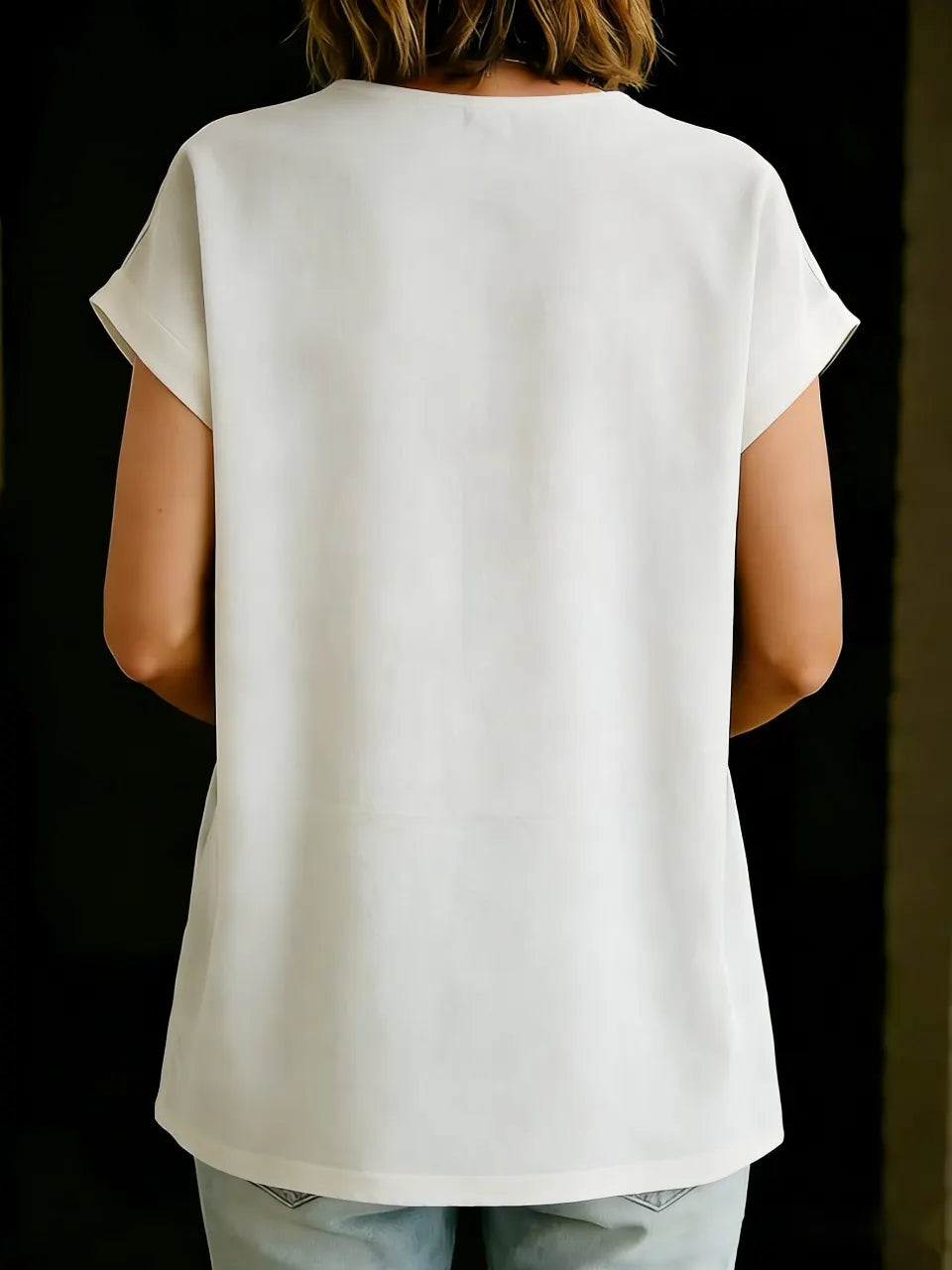 Button-Down Solid Color Elegant Retro Fashion Round Neck Short Sleeve