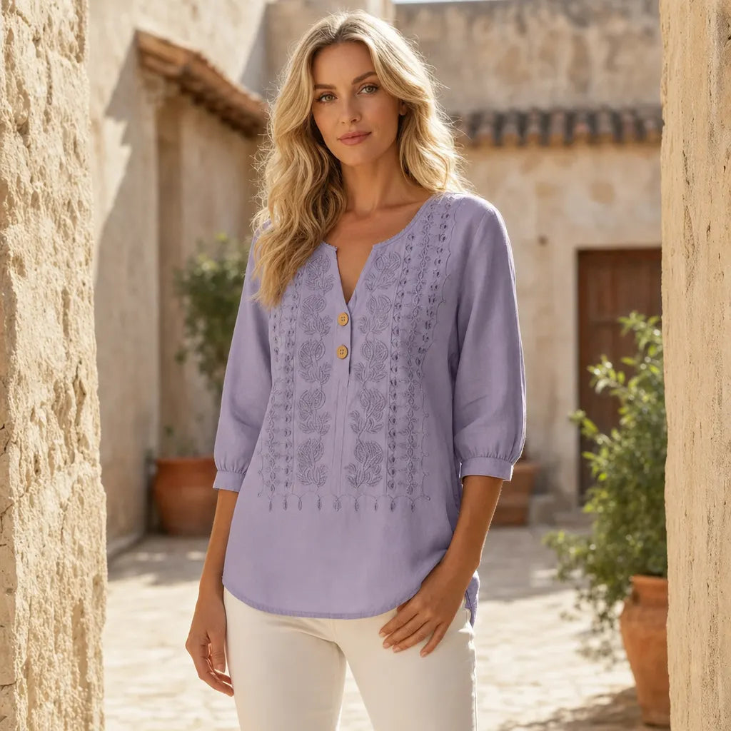 Women's Artistic Print Short Sleeve V-Neck Tee, Breathable Relaxed Fit