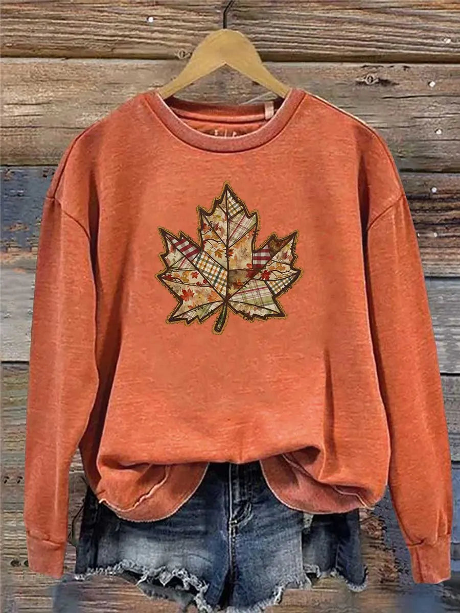 Fall Pattern Print Long Sleeve Round Neck Sweatshirt