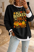 Women's All Booked For Fall Pattern Fake Two Piece Layered Sweatshirt