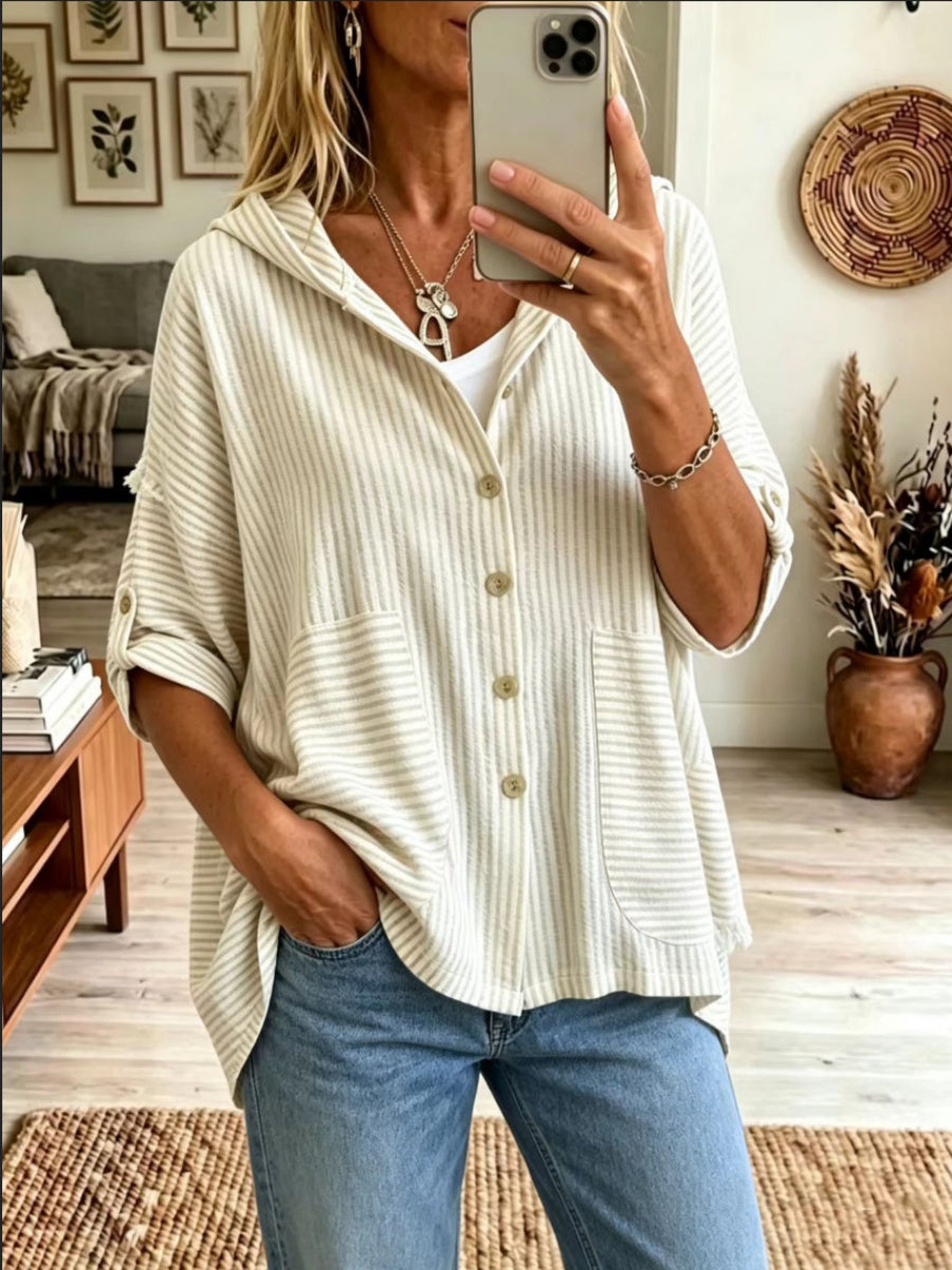 Women'S Casual Cotton Hooded Cardigan With Large Pockets