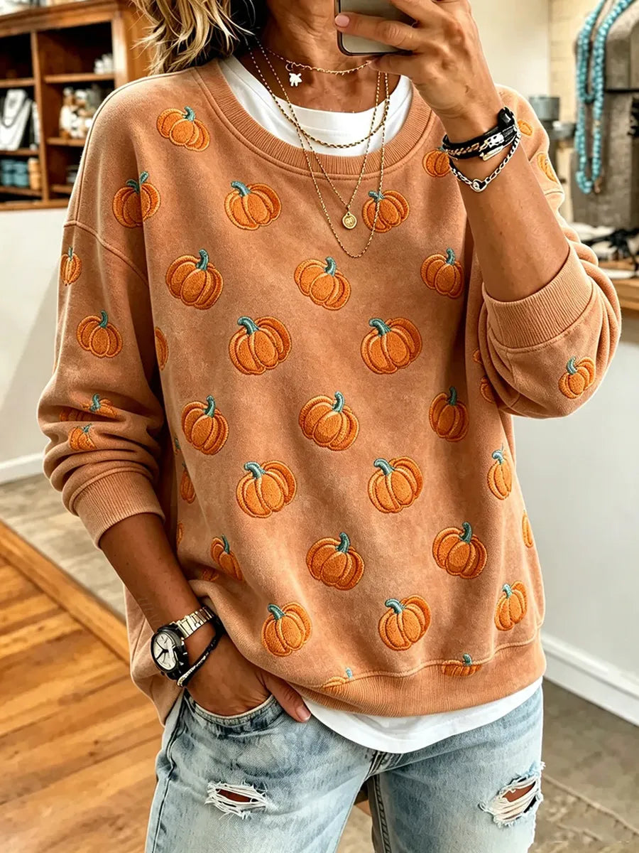 Women'S Autumn Pumpkin Pattern Printed Casual Sweatshirt