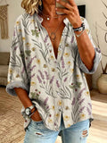 Retro Floral Bees Pattern Art Print Casual Long Sleeve Cotton Linen Shirt
