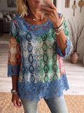 Vintage Elegant Openwork Lace Patchwork Shirt