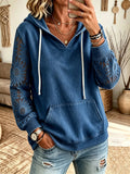 Women's Lace Sleeve Denim Pullover Hoodie
