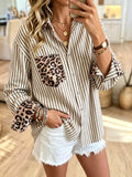 Women's Leopard Pocket Striped Button-Down Shirt