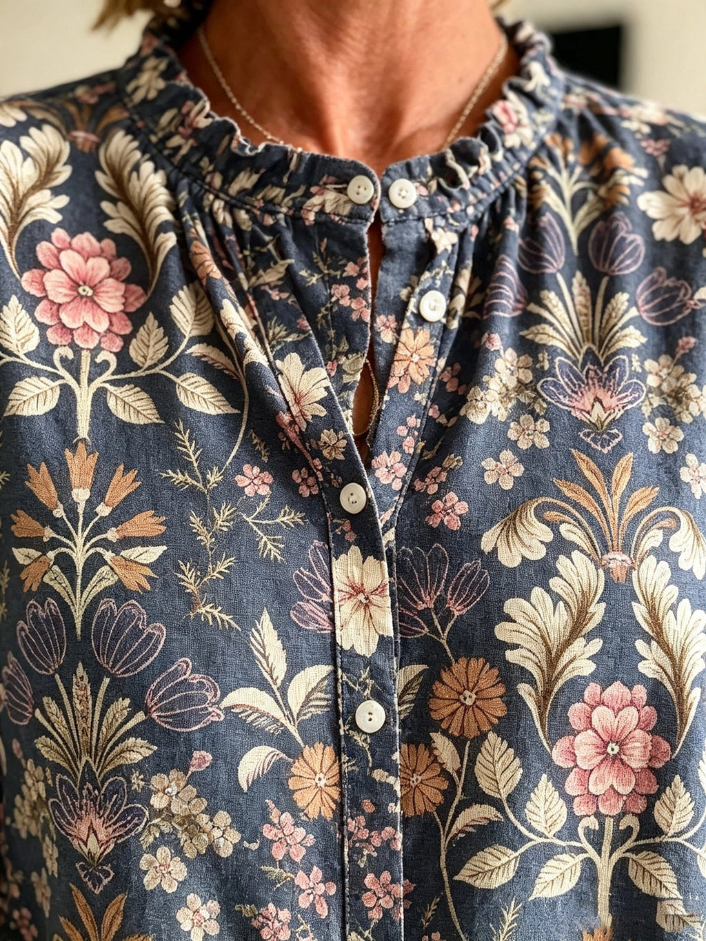 Women's Vintage Floral Button-Down Blouse