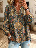 Retro Floral Pattern Art Print Casual Long Sleeve Cotton Linen Shirt