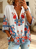 Retro Floral Pattern Art Print Casual Long Sleeve Cotton Linen Shirt