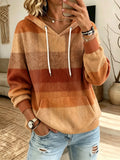 Women's Striped Drawstring Knit Hoodie