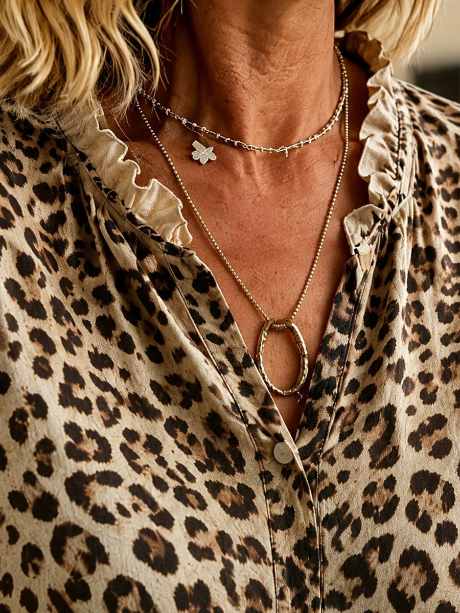 Women's Boho Gradient Leopard Print Blouse