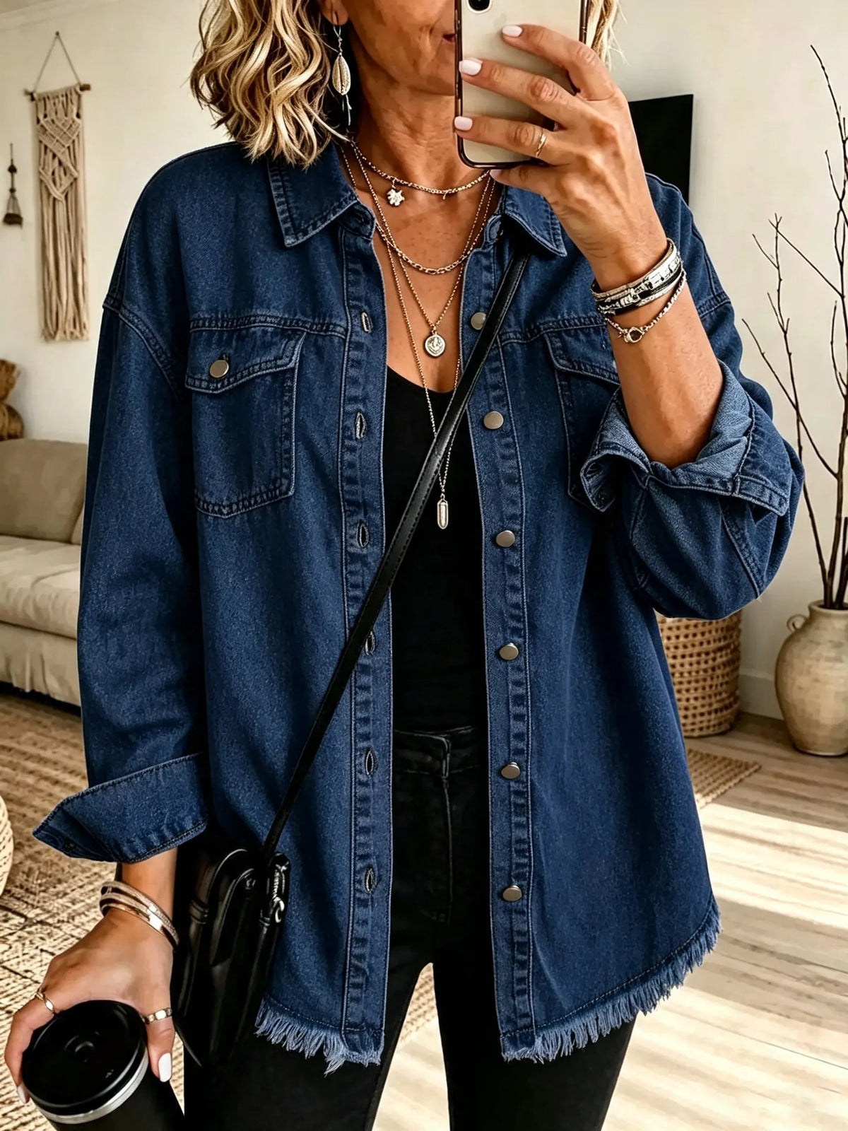 Women's Raw Hem Denim Shirt Jacket