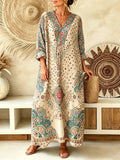 Women's Vintage Ditsy Floral Paisley Print V-Neck Maxi Dress