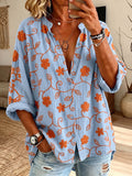 Vintage Elegant Button Long Sleeve Patterned Shirt