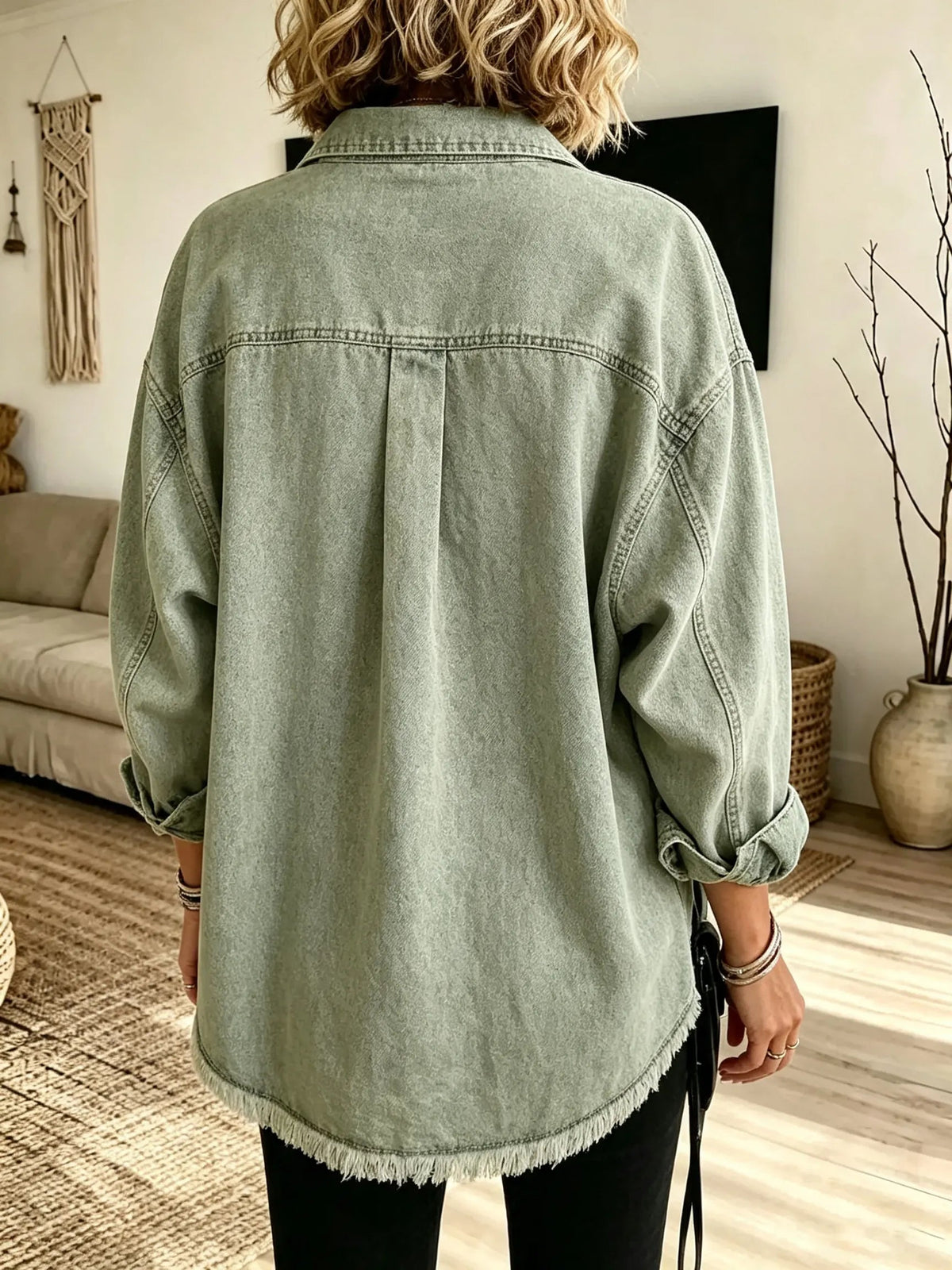 Women's Raw Hem Denim Shirt Jacket