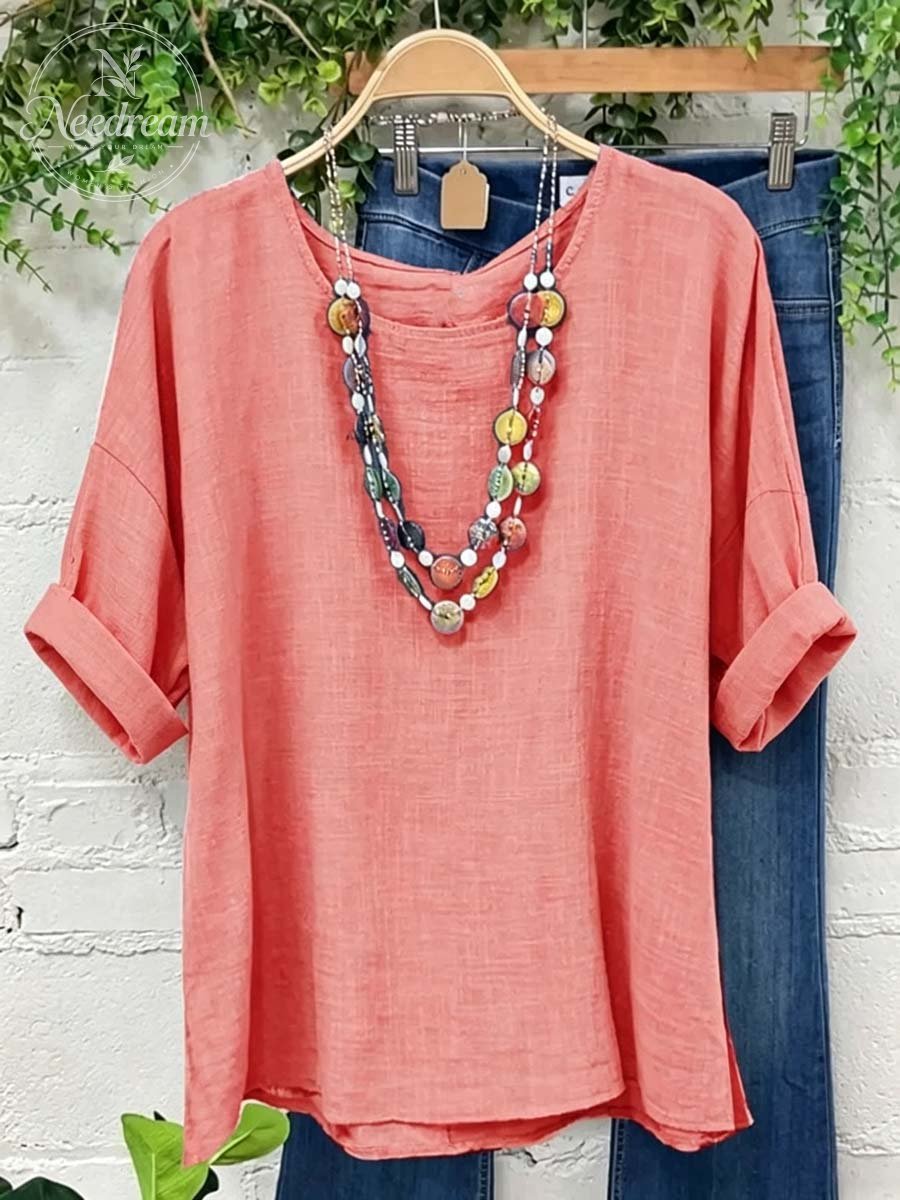 Women's Solid Color Art Casual Cotton Linen Shirt