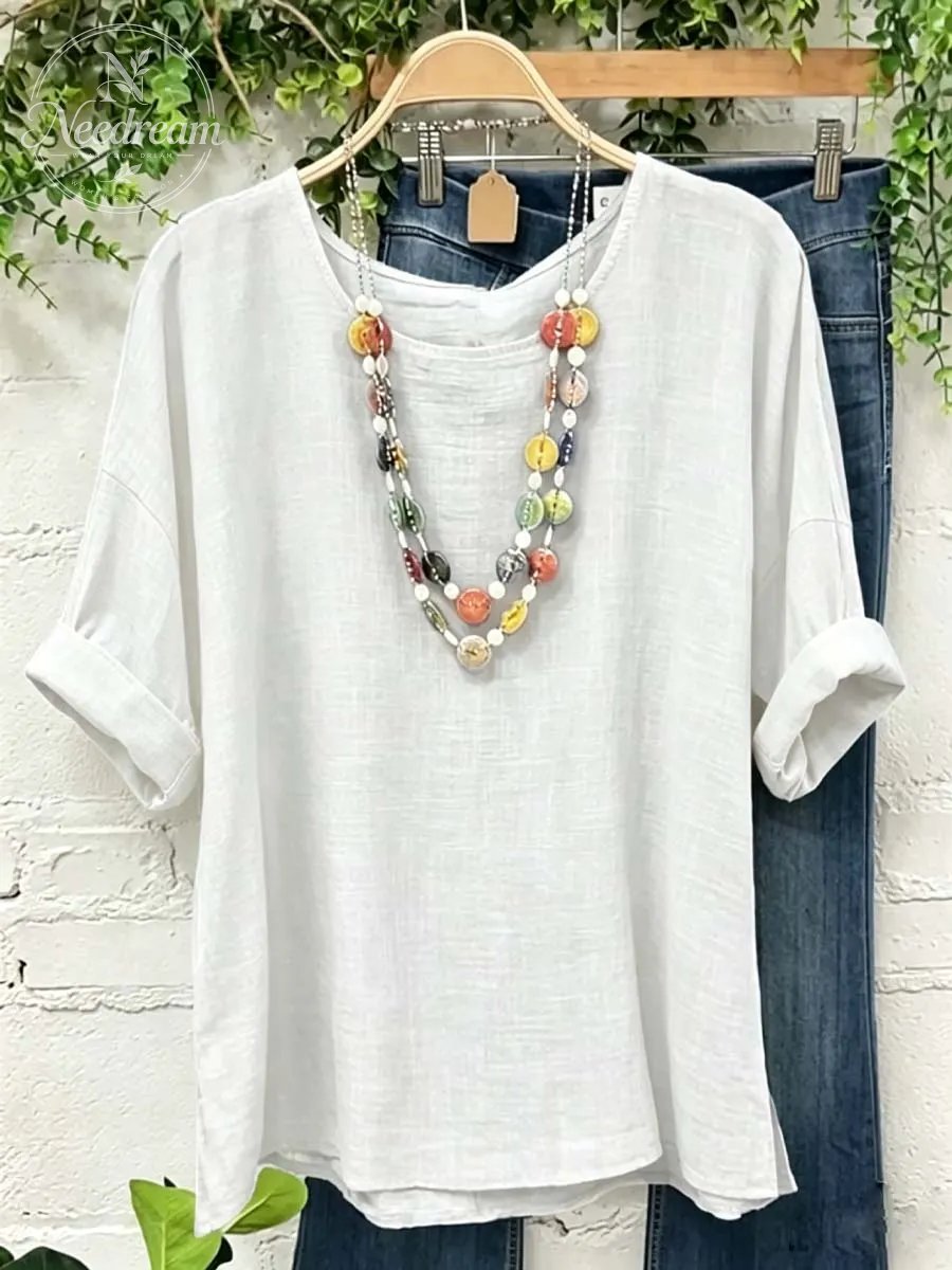 Women's Solid Color Art Casual Cotton Linen Shirt