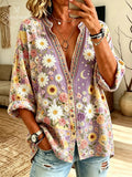 Women's Celestial Daisy Print Button-Down Shirt